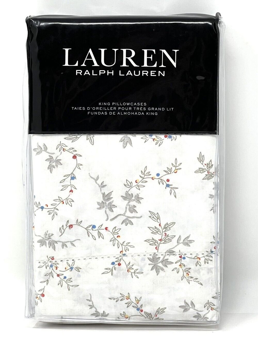 Ralph Lauren Carolyne Vine KING Pillowcases Grey Pair Of 2 - 20” X 40” NIP